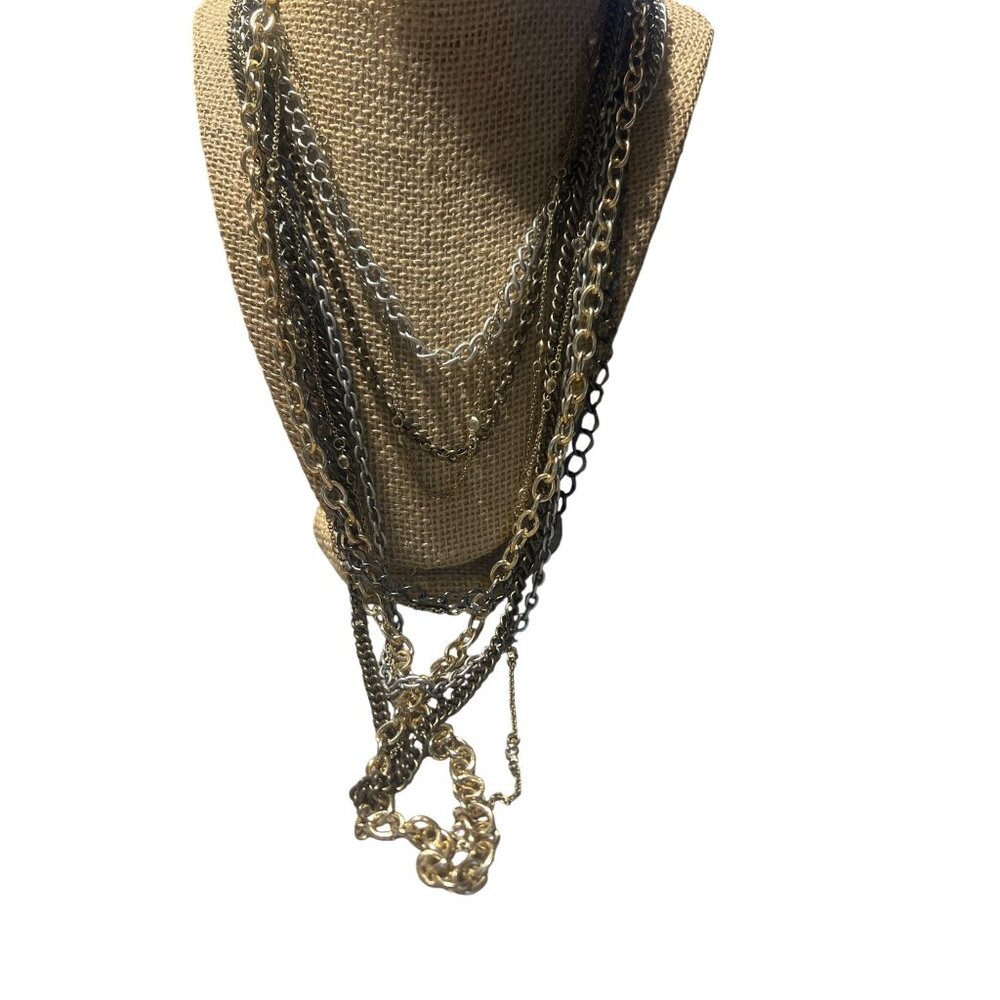 Multi-Layered Mixed Metal Chain Necklace Statement Jewelry Different Chains 19"